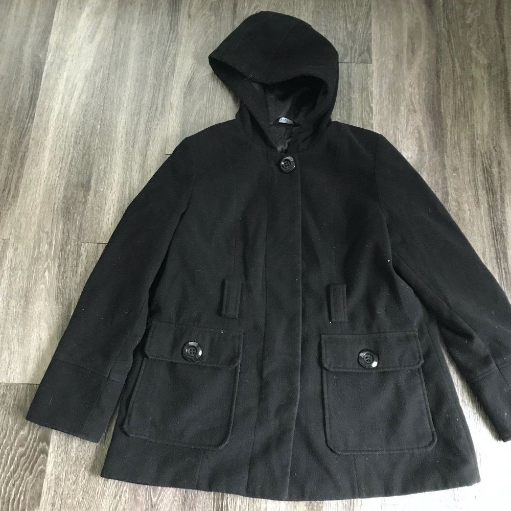 Classic: Dark Hooded Pea Coat Size XL